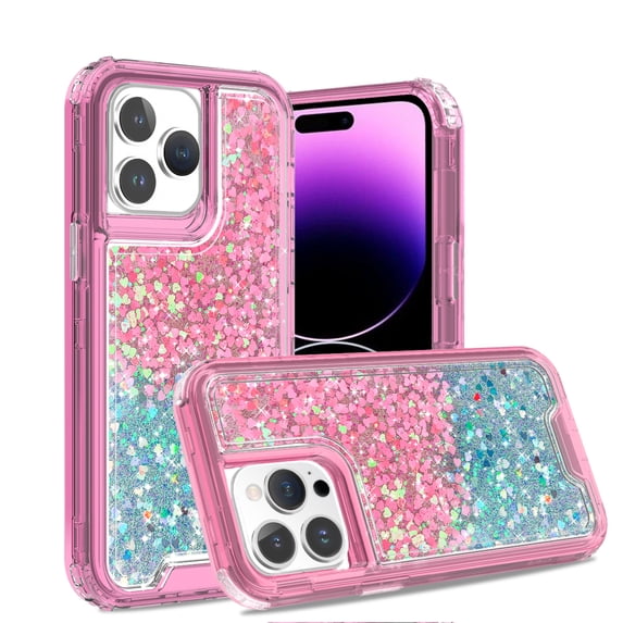 TECH CIRCLE for iPhone 13 Case, Heavy Duty Full-Body Protective Cases Glitter Bling Sparkle Hard Shell Hybrid Shockproof Drop Proof Anti-Scratch Military Rubber Bumper Cover,Pink/Blue