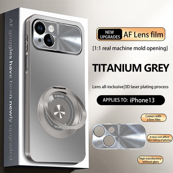 TECH CIRCLE For iPhone 13 Hybrid Case Shock-Absorbent Glossy Lightweight Non-Slip Protective Back Case Cover with Kickstand Magnetic PC+TPU Basic Case Durable Design,Titaniumgray