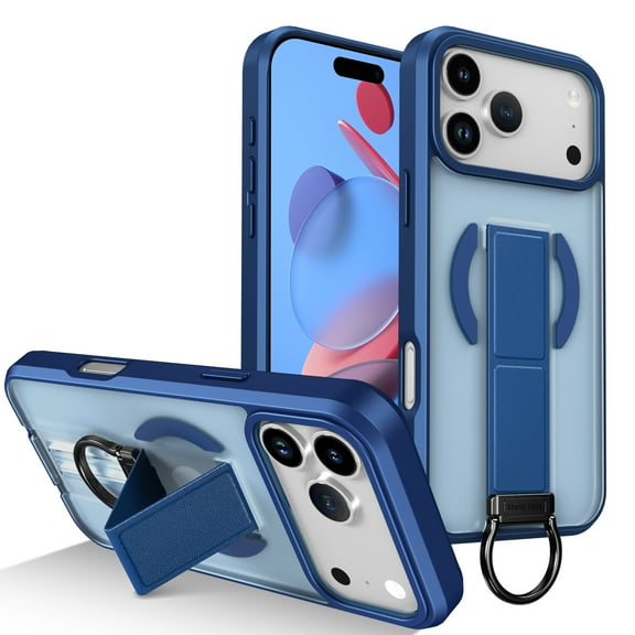 TECH CIRCLE for iPhone 13 Magnetic PC+TPU Phone Case with KickStand and Metal Finger Ring, Compatible with MagSafe, Translucent Matte Shockproof Anti-Scratch Phone Cover,Blue