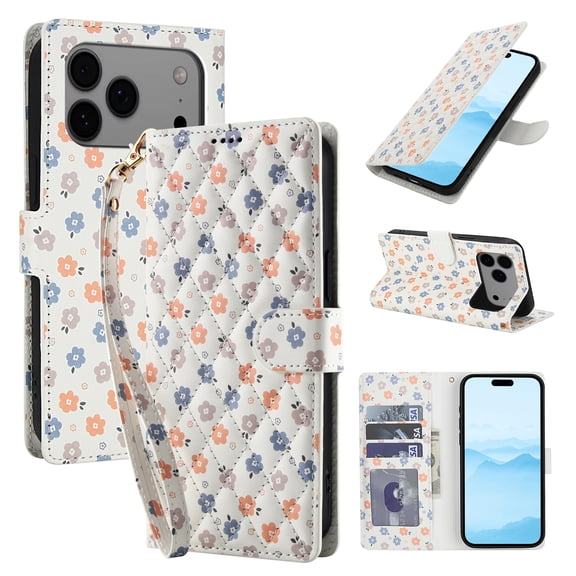 TECH CIRCLE For iPhone 13 Mini Flip Wallet Case with Wrist Strap - Beautiful Flower Pattern, PU Leather/TPU Protective Case with Card/Cash Slots, Stand, Magnetic Strap Closure, For Women, B Floral