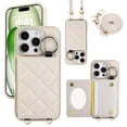 thumbnail image 1 of TECH CIRCLE for iPhone 13 Pro Case, Quilted PU Leather Double Magnetic Clasp Shockproof Cover with Card Holder Shoulder Strap Mirror Ring Stand Flip Wallet Case for iPhone 13 Pro 6.1",White, 1 of 6