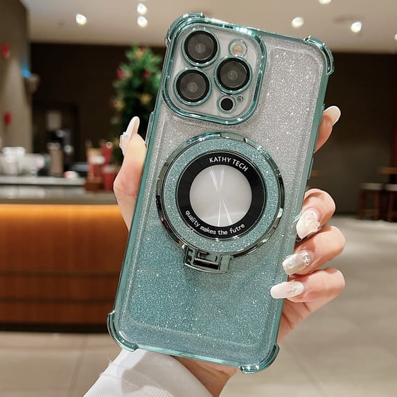 TECH CIRCLE For iPhone 13 Pro Magnetic Case, Glitter Bling Sparkly Case Compatible with MagSafe Slim Stand Anti-Scratch Shockproof Protective Women Cover for Apple iPhone 13 Pro 6.1" 2021,Green