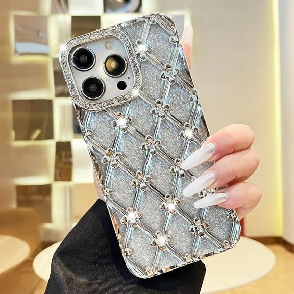 TECH CIRCLE For iPhone 13 Pro Max (6.7", 2021) Glitter Case with Sparkling Rhinestone Camera Frame, Soft TPU Protective Cover, Shockproof Lightweight Slim Phone Case for Women Girls, Silver