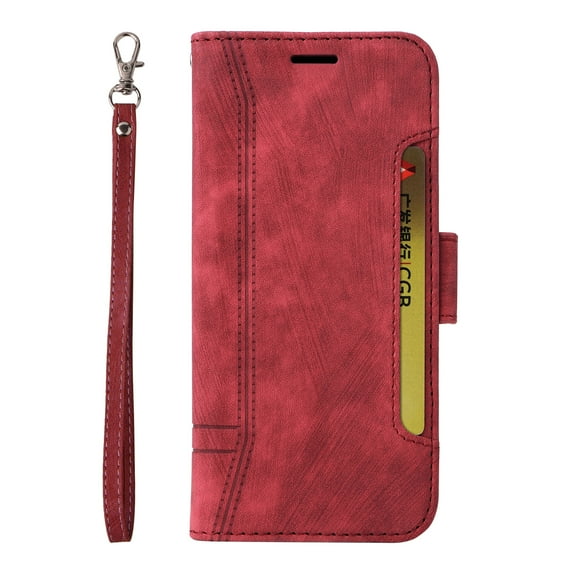 TECH CIRCLE for iPhone 13 Pro Max 6.7 Inch Wallet Case with Card Slots Holder Wrist Strap Magnetic Clasp Lanyard Handbag Cover, Luxury PU Leather Shockproof Kickstand Flip Folio Case,Red