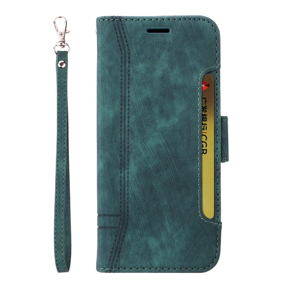 TECH CIRCLE for iPhone 13 Pro Max 6.7 Inch Wallet Case with Card Slots Holder Wrist Strap Magnetic Clasp Lanyard Handbag Cover, Luxury PU Leather Shockproof Kickstand Flip Folio Case,Green
