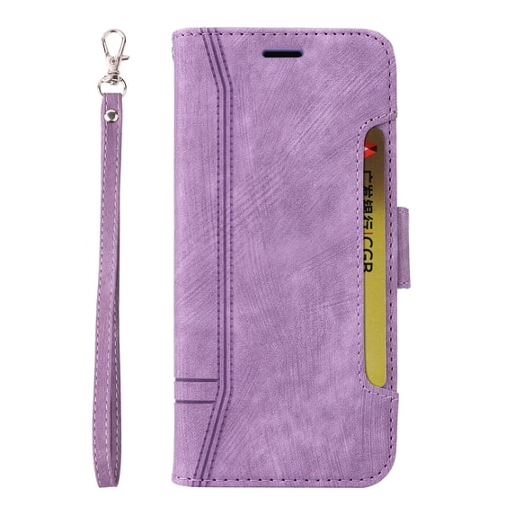 TECH CIRCLE for iPhone 13 Pro Max 6.7 Inch Wallet Case with Card Slots Holder Wrist Strap Magnetic Clasp Lanyard Handbag Cover, Luxury PU Leather Shockproof Kickstand Flip Folio Case,Purple