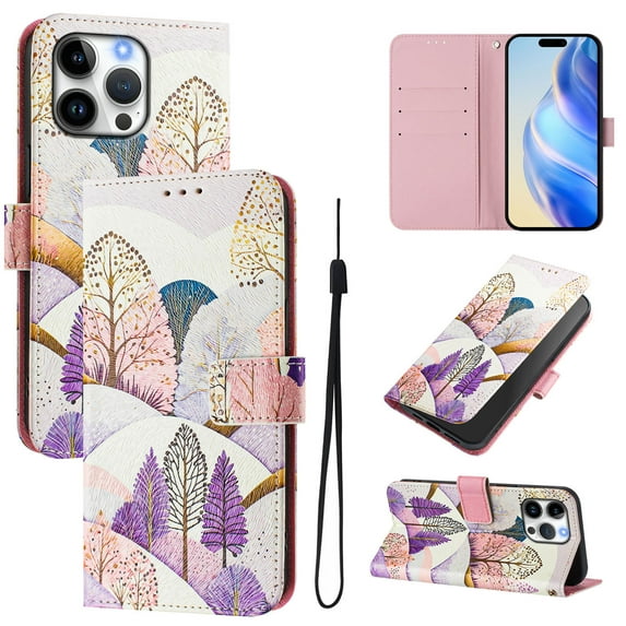 TECH CIRCLE for iPhone 13 Pro Max Case 6.7-Inch (2021 Release), Cute Cartoon Flip Wallet Phone Case with Lanyard, Built-in Card Slots & Stand Function, Portable Lightweight Slim Folio Cover, Tree