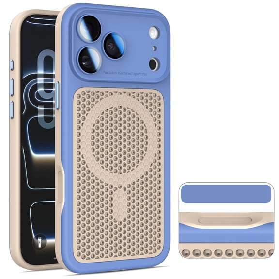 TECH CIRCLE for iPhone 13 Pro Max Case, Perforated Mesh-Style Back, Built-in Magnetic Ring, Camera Lens Protector, Compatible with MagSafe, Heat Dissipation Lightweight Slim Basic Case, Dark Blue