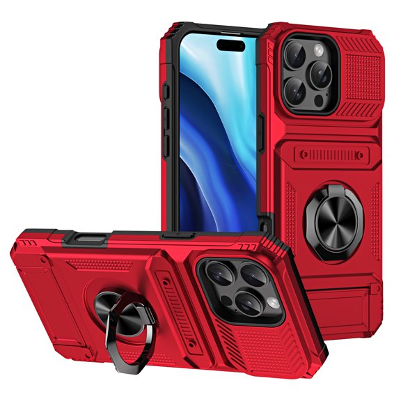 TECH CIRCLE for iPhone 13 Pro Max Case Wallet, 360° Magnetic Ring Stand Heavy Duty Protective Dual Layer Shockproof Rugged Hidden Card Slot Magnetic Car Mount Cover for iPhone 13 Pro Max,Red