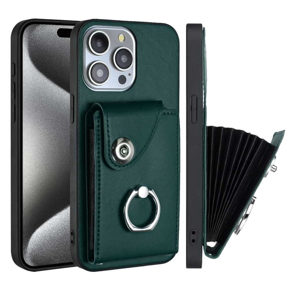 TECH CIRCLE For iPhone 13 Wallet Case with Card Holder,360°Rotation Finger Ring Holder Kickstand Protective RFID Blocking PU Leather Flip Cover for Apple iPhone 13 6.1" 2021,Green
