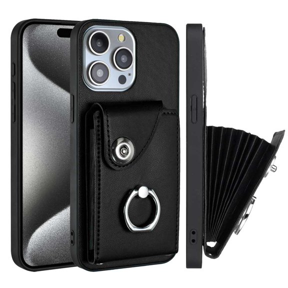 TECH CIRCLE For iPhone 13 Wallet Case with Card Holder,360°Rotation Finger Ring Holder Kickstand Protective RFID Blocking PU Leather Flip Cover for Apple iPhone 13 6.1" 2021,Black