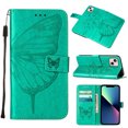 thumbnail image 1 of TECH CIRCLE for iPhone 14 2022 Wallet Case, Embossed Butterfly PU Leather Credit Card Holder Slots Full Body Protection Kickstand Flip Folio Shockproof TPU Phone Cover,Green, 1 of 9