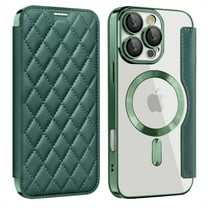 TECH CIRCLE for iPhone 14 Flip Wallet Case 6.1" 2022, Magnetic Clear Back, Compatible with MagSafe, 3 Card Slots, RFID Blocking, Camera Lens Protector, PU Leather Protective Cover, Darkgreen
