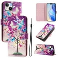 thumbnail image 1 of TECH CIRCLE for iPhone 14 Case 6.1-Inch (2022 Release), Cute Cartoon Flip Wallet Phone Case with Lanyard, Built-in Card Slots & Stand Function, Portable Lightweight Slim Cover, Butterfly Tree, 1 of 3