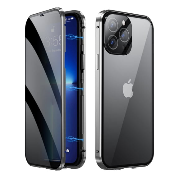 TECH CIRCLE iPhone 14 Case, Anti Peep Magnetic Adsorption Privacy Screen Protector Double Sided Tempered Glass Metal Bumper Frame Anti-Peeping Anti-Spy Cover for Apple iPhone 14 6.1" 2022,Silver