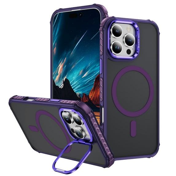 TECH CIRCLE for iPhone 14 Case with Magnetic Lens Stand,Compatible with MagSafe,Slim Anti-Scratch Scratch-Resistant Shockproof Protective Magnetic Back Phone Case for iPhone 14 6.1" 2022,Purple