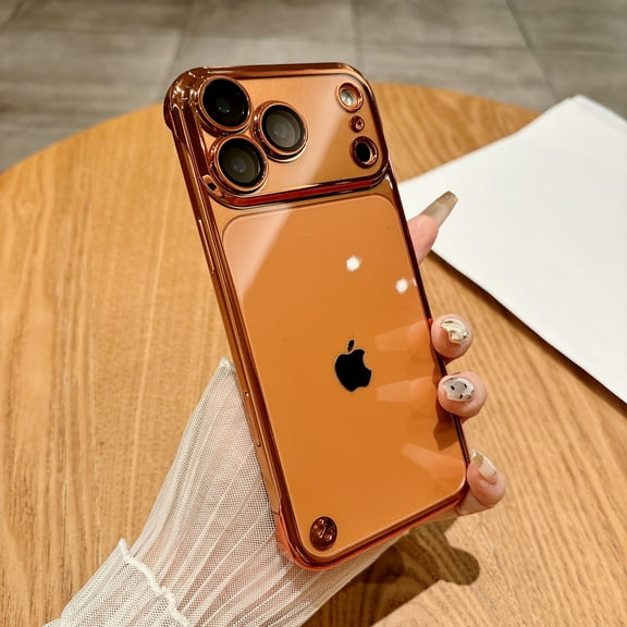 TECH CIRCLE For iPhone 14 Hard PC Slim Case, Anti-Scratch Shockproof Heat Dissipation,Transparent Glossy Lightweight, Qi Wireless Charging, Built-in Camera Lens Protector,Orange