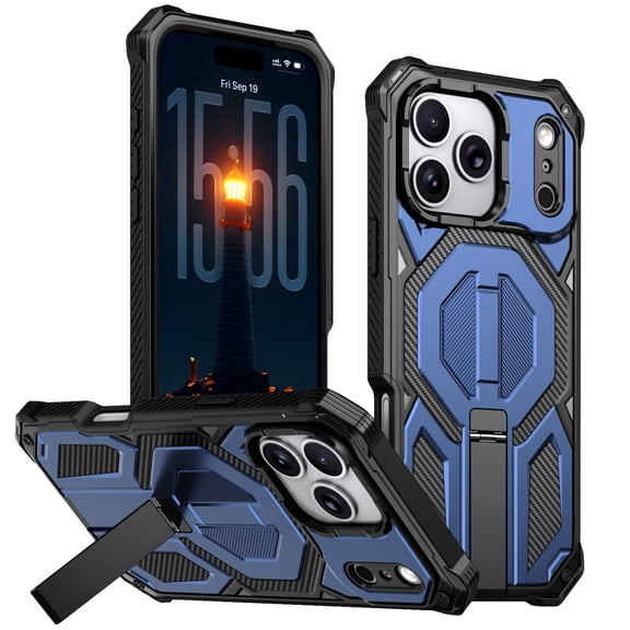 TECH CIRCLE For iPhone 14 PC+TPU Magnetic Case, Full Body Shock-Absorbent,Metal Invisible KickStand,Compatible with MagSafe Military Grade Heavy Duty Rugged Bumper Cover,Blue