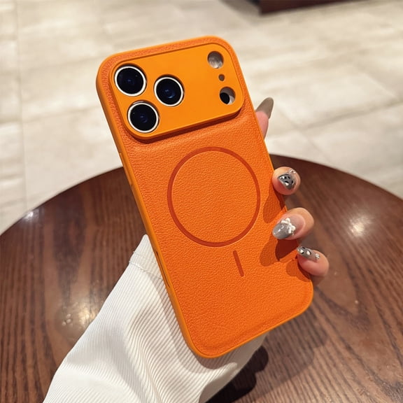 TECH CIRCLE For iPhone 14 PU Leather PC+TPU Magnetic Case Anti-Scratch ShockProof Dust/Dirt Proof Anti-Fingerprint Protective Non-Slip Wireless Charging Qi Back Cover,Orange