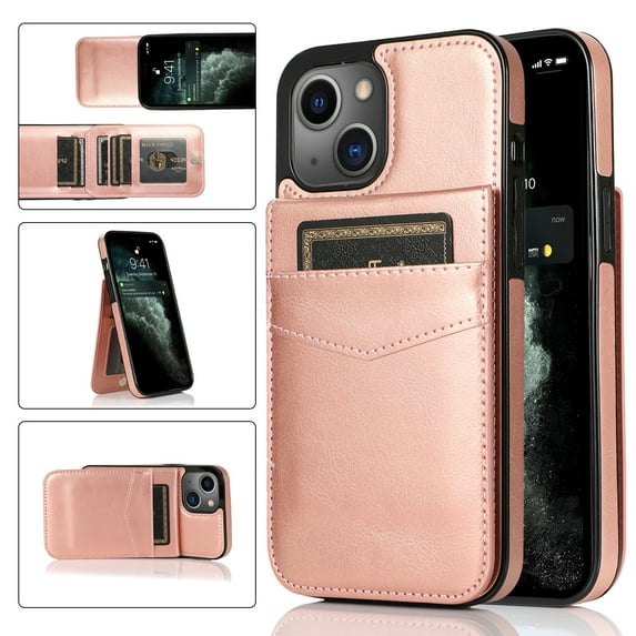 TECH CIRCLE iPhone 14 Plus 6.7 inch Case,Premium Leather Magnetic Clasp Kickstand Heavy Duty Protective Cover with Credit Card Holder for iPhone 14 Plus 6.7 inch 2022, Rosegold