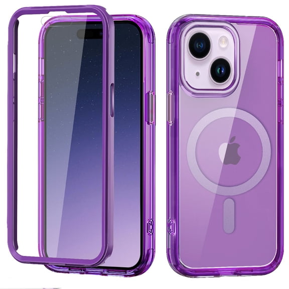 TECH CIRCLE for iPhone 14 Plus Hard PC Magnetic Case, [Built in Screen Protetor] [Compatible with Magsafe] Heavy Duty Full Body Transparent Slim Lightweight Dual-Layer Shockproof Cover,Darkpurple