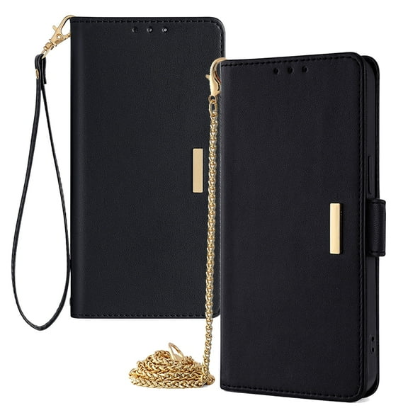 TECH CIRCLE For iPhone 14 Plus Wallet Case for Women, PU Leather RFID Blocking Card Holder Shockproof Protective Magnetic Stand Case with Detachable Crossbody Strap Wrist Chain,Black