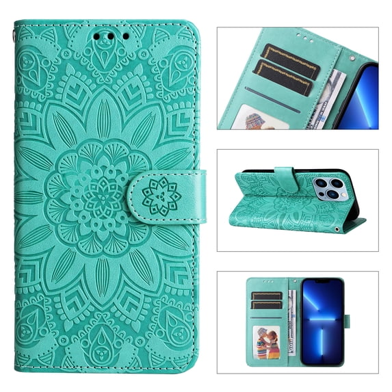 TECH CIRCLE for iPhone 14 Pro 6.1" 2022 Magnetic Clasp Case, PU Leather Flip Wallet Case with Cart Slot Kickstand & Wrist Strap Shockproof Protective Case for iPhone 14 Pro Women Ladies, Green
