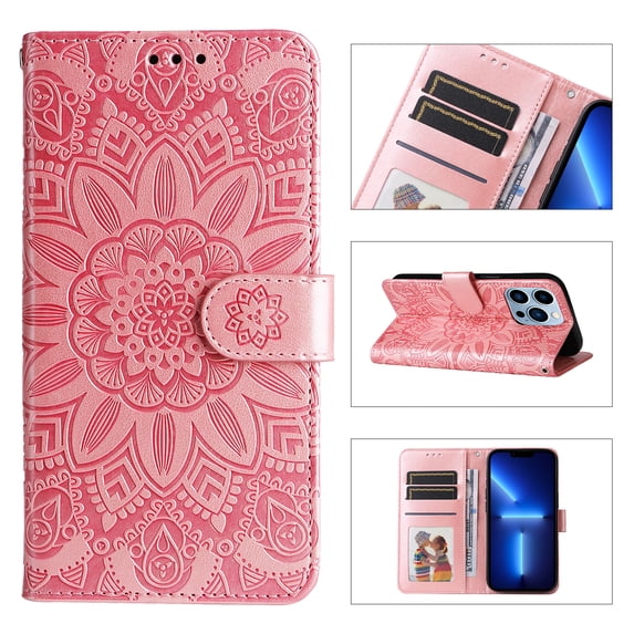 TECH CIRCLE for iPhone 14 Pro 6.1" 2022 Magnetic Clasp Case, PU Leather Flip Wallet Case with Cart Slot Kickstand & Wrist Strap Shockproof Protective Case for iPhone 14 Pro Women Ladies, Rosegold