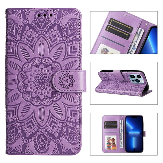 TECH CIRCLE for iPhone 14 Pro 6.1" 2022 Magnetic Clasp Case, PU Leather Flip Wallet Case with Cart Slot Kickstand & Wrist Strap Shockproof Protective Case for iPhone 14 Pro Women Ladies, Purple