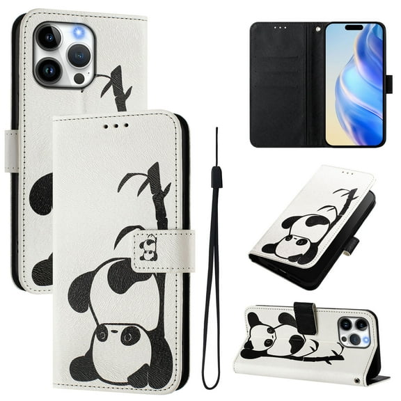 TECH CIRCLE for iPhone 14 Pro Case 6.1-Inch (2022 Release), Cute Cartoon Flip Wallet Phone Case with Lanyard, Built-in Card Slots & Stand Function, Portable Lightweight Slim Folio Cover, Panda