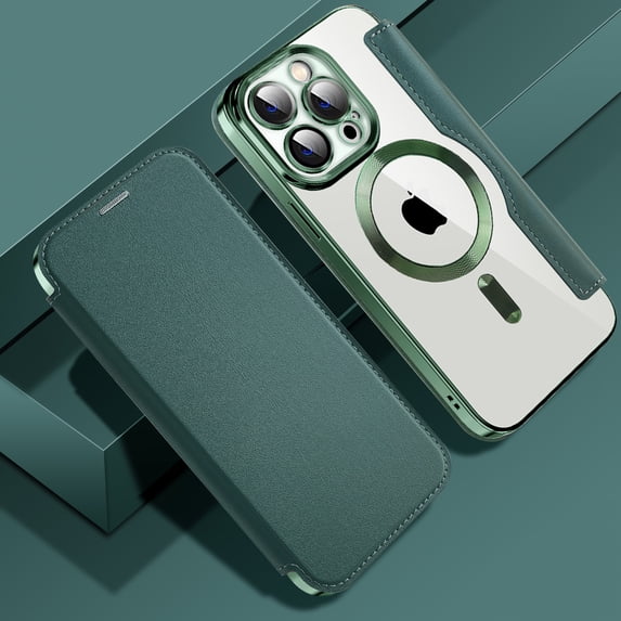 TECH CIRCLE iPhone 14 Pro Case - Clear Back Cover Flip Wallet Case Compatible with MagSafe, Darkgreen
