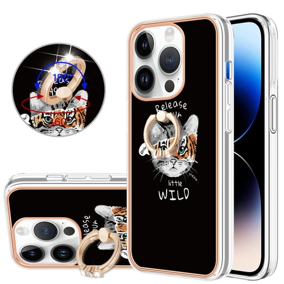 TECH CIRCLE For iPhone 14 Pro Case with Stand,360 Rotatable Shiny Ring Holder Kickstand Soft TPU Girls Women Case Shockproof Protective Phone Case for Apple iPhone 14 Pro 6.1" 2022,Cat