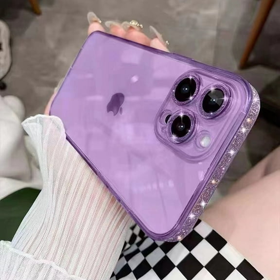 TECH CIRCLE for iPhone 14 Pro Max Case Luxury Glitter Bling Plating Bumper & Camera Lens Cover Clear Back Slim Silicone Shockproof Protective Phone Case for iPhone 14 Pro Max, Purple