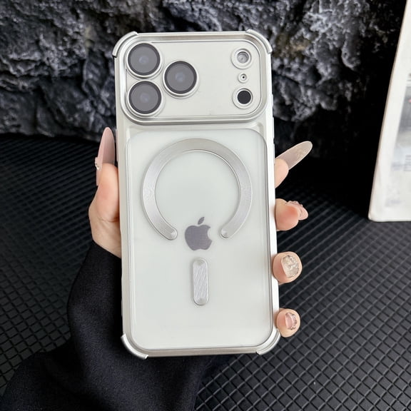 TECH CIRCLE For iPhone 14 Pro Max Flexible TPU Case Frosted Translucent Matte Anti-Scratch, Luxury Plating Shock-Absorbent, Magnetic, Wireless Charging Full Camera Lens Protector,Silver