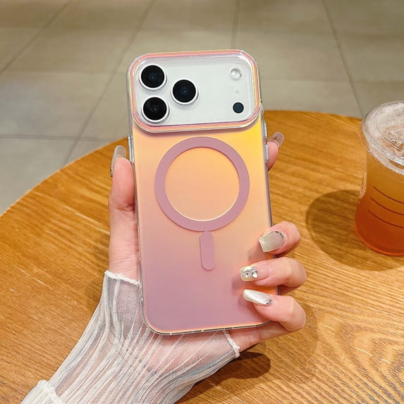 TECH CIRCLE for iPhone 14 Pro Max Magnetic Hybrid Case, Compatible with MagSafe Wireless Charging, Holographic Iridescent Aurora Cover, Matte Shockproof Protective Rainbow for Women Girl,Pink