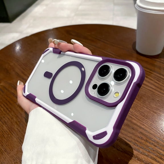 TECH CIRCLE for iPhone 14 Pro Max PC+TPU Armor Acrylic Quad Corner Two Color Magnetic Case Silicone Soft TPU Drop Proof Shockproof Anti-Scratch Compatible with Magsafe Casing Cover,Purple