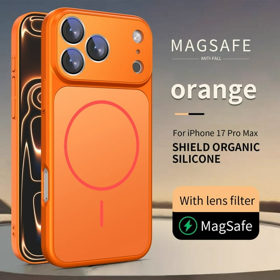 TECH CIRCLE For iPhone 14 Pro Max PC+TPU Magnetic Case Compatible with MagSafe Wireless Charging Anti-Scratch Luxury Matte Shock-Absorbent Anti-Fingerprint Camera Lens Protector,Orange