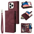 thumbnail image 1 of TECH CIRCLE iPhone 14 Pro Max Wallet Case, Classy PU Leather Zipper Purse Case Magnetic Buckle Folio Flip Cover Stand with Card Slots Wrist Strap for Apple iPhone 14 Pro Max 6.7 inch 2022, Winered, 1 of 10