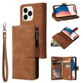 thumbnail image 1 of TECH CIRCLE iPhone 14 Pro Max Wallet Case, Classy PU Leather Zipper Purse Case Magnetic Buckle Folio Flip Cover Stand with Card Slots Wrist Strap for Apple iPhone 14 Pro Max 6.7 inch 2022, Brown, 1 of 10