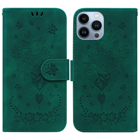 TECH CIRCLE iPhone 14 Pro Max Wallet Case,Embossed Premium PU Leather Magnetic Handbag Pocket Card Slots with Wrist Strap Flip Kickstand Shockproof Case for iPhone 14 Pro Max 5G 6.7 inch 2022,Green