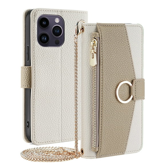 TECH CIRCLE For iPhone 14 Pro Max Wallet Case,PU Leather Flip Folio Stand Card Holder Zipper Ring Magnetic Protective Phone Case with Lanyard Strap Women Case for iPhone 14 Pro Max 6.7" 2022,White