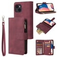 thumbnail image 1 of TECH CIRCLE iPhone 14 Pro Wallet Case, Classy PU Leather Zipper Purse Case Magnetic Buckle Folio Flip Cover Stand with Card Slots Wrist Strap for Apple iPhone 14 Pro 6.1 inch 2022, Winered, 1 of 9