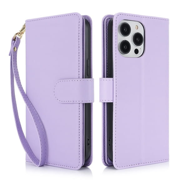 TECH CIRCLE For iPhone 14 Wallet Case with Card Holder,PU Leather Flip Folio Shell Magnetic Closure Wrist Strap Kickstand Shockproof Protective Cover for Apple iPhone 14 6.1" 2022,Lightpurple