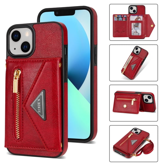 TECH CIRCLE iPhone 14 Wallet Case, PU Leather Soft Kickstand Card Slots Holder Flip Folio Case Durable Shockproof Cover for Apple iPhone 14 2022 6.1 Inch,Red