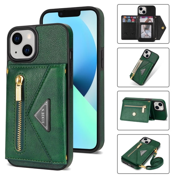 TECH CIRCLE iPhone 14 Wallet Case, PU Leather Soft Kickstand Card Slots Holder Flip Folio Case Durable Shockproof Cover for Apple iPhone 14 2022 6.1 Inch,Green
