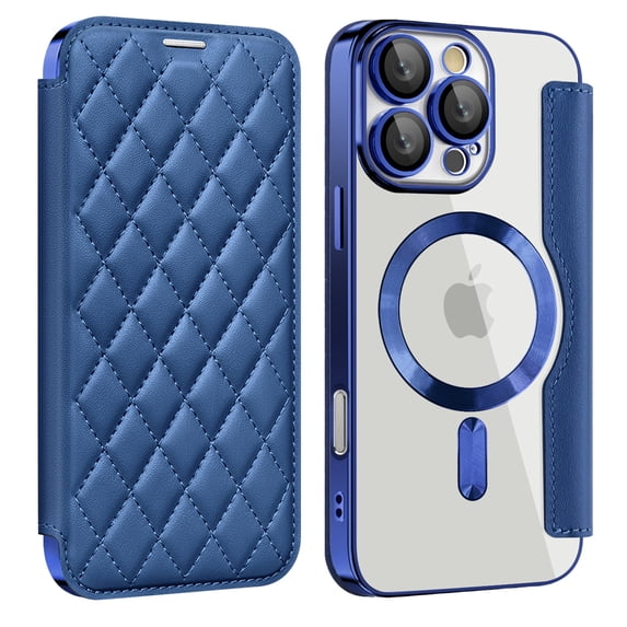 TECH CIRCLE for iPhone 15 Case 6.1" 2023, Clear Back Flip Wallet Phone Case with RFID Blocking Card Slots & Camara Lens Protector, Compatible with MagSafe, Magnetic Slim PU Leather Case, Dark Blue