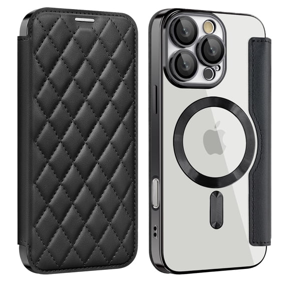 TECH CIRCLE for iPhone 15 Case 6.1" 2023, Clear Back Flip Wallet Phone Case with RFID Blocking Card Slots & Camara Lens Protector, Compatible with MagSafe, Magnetic Slim PU Leather Classic Case, Black