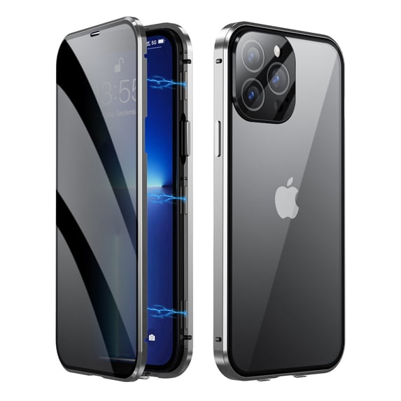 TECH CIRCLE iPhone 15 Case, Anti Peep Magnetic Adsorption Privacy Screen Protector Double Sided Tempered Glass Metal Bumper Frame Anti-Peeping Anti-Spy Cover for Apple iPhone 15 6.1" 2023,Silver