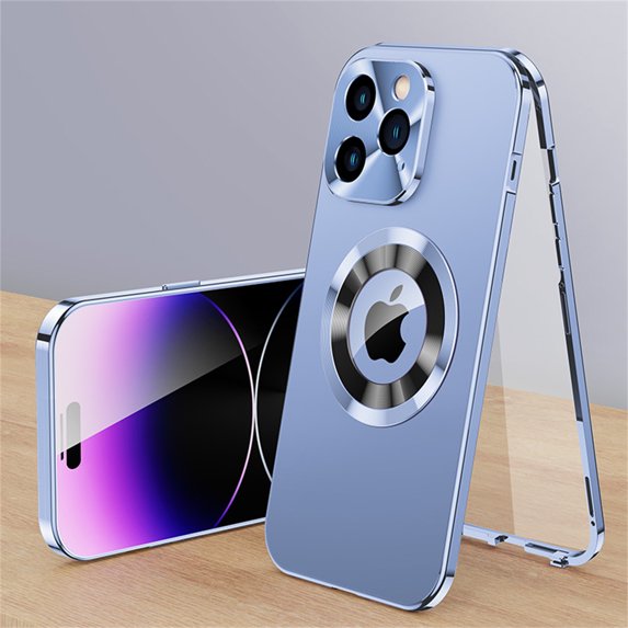 TECH CIRCLE for iPhone 15 Case Built-in Screen Protector,Full Body Rugged Shockproof Protective Plating Metal Frame Anti-Scratch PC Clear Back Cover Case with Lens Protector for Phone 15 2023,Blue