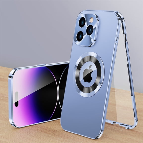 TECH CIRCLE for iPhone 15 Case Built-in Screen Protector,Full Body Rugged Shockproof Protective Plating Metal Frame Anti-Scratch PC Clear Back Cover Case with Lens Protector for Phone 15 2023,Blue
